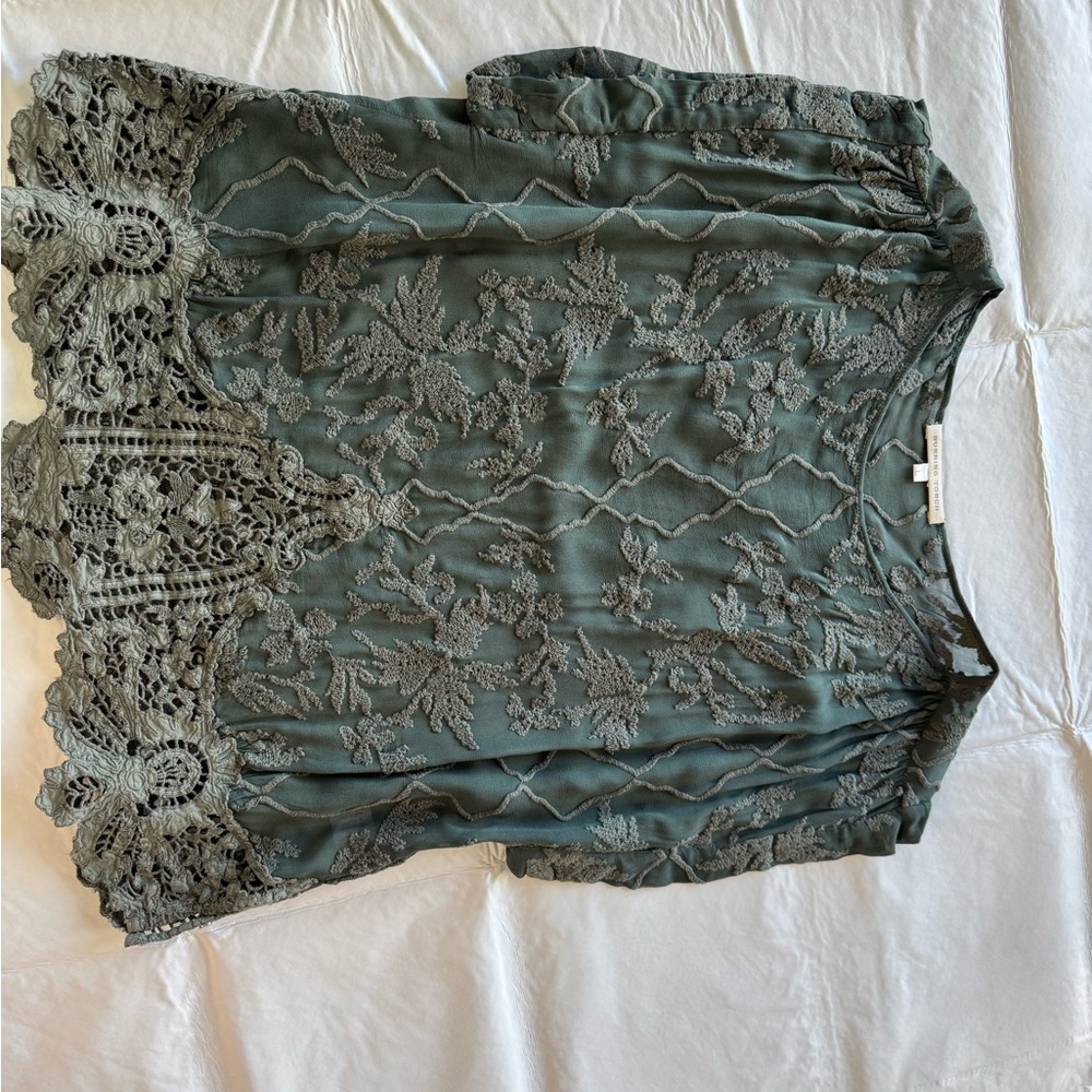 Burning Torch Green Embellished Ruffled Blouse